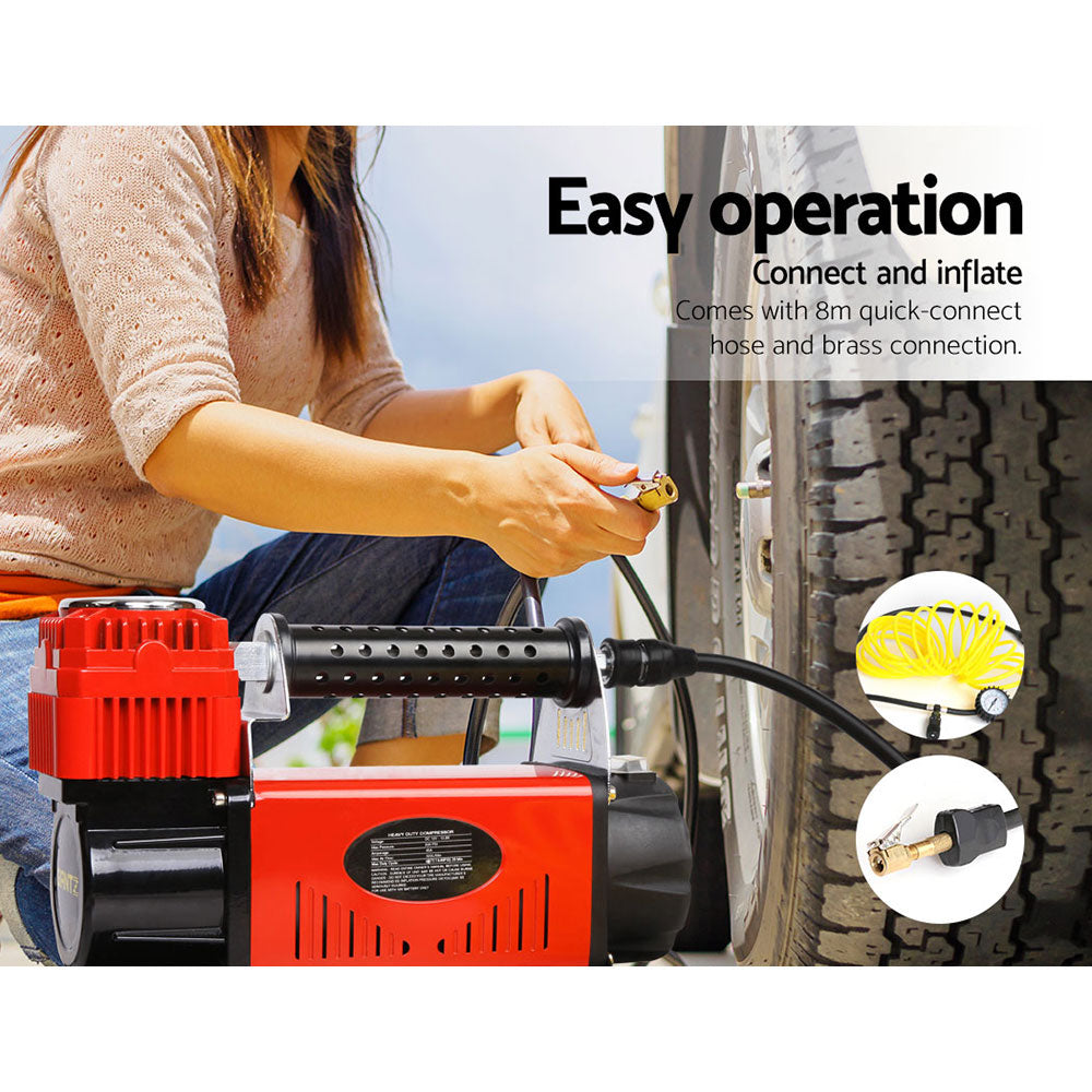 Giantz 12V Portable Air Compressor - Red Giantz