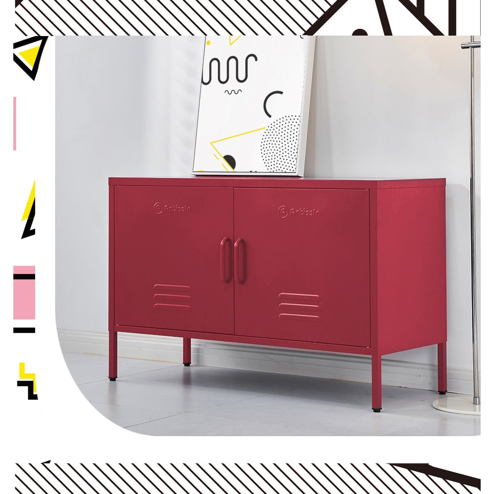 ArtissIn Buffet Sideboard Locker Metal Storage Cabinet - BASE Pink ArtissIn