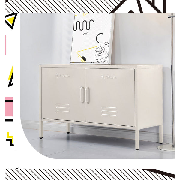 ArtissIn Buffet Sideboard Locker Metal Storage Cabinet - BASE White ArtissIn