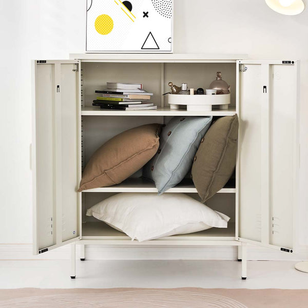 ArtissIn Sweetheart Metal Locker Storage Shelf Organizer Cabinet Buffet Sideboard White freeshipping - Awezingly