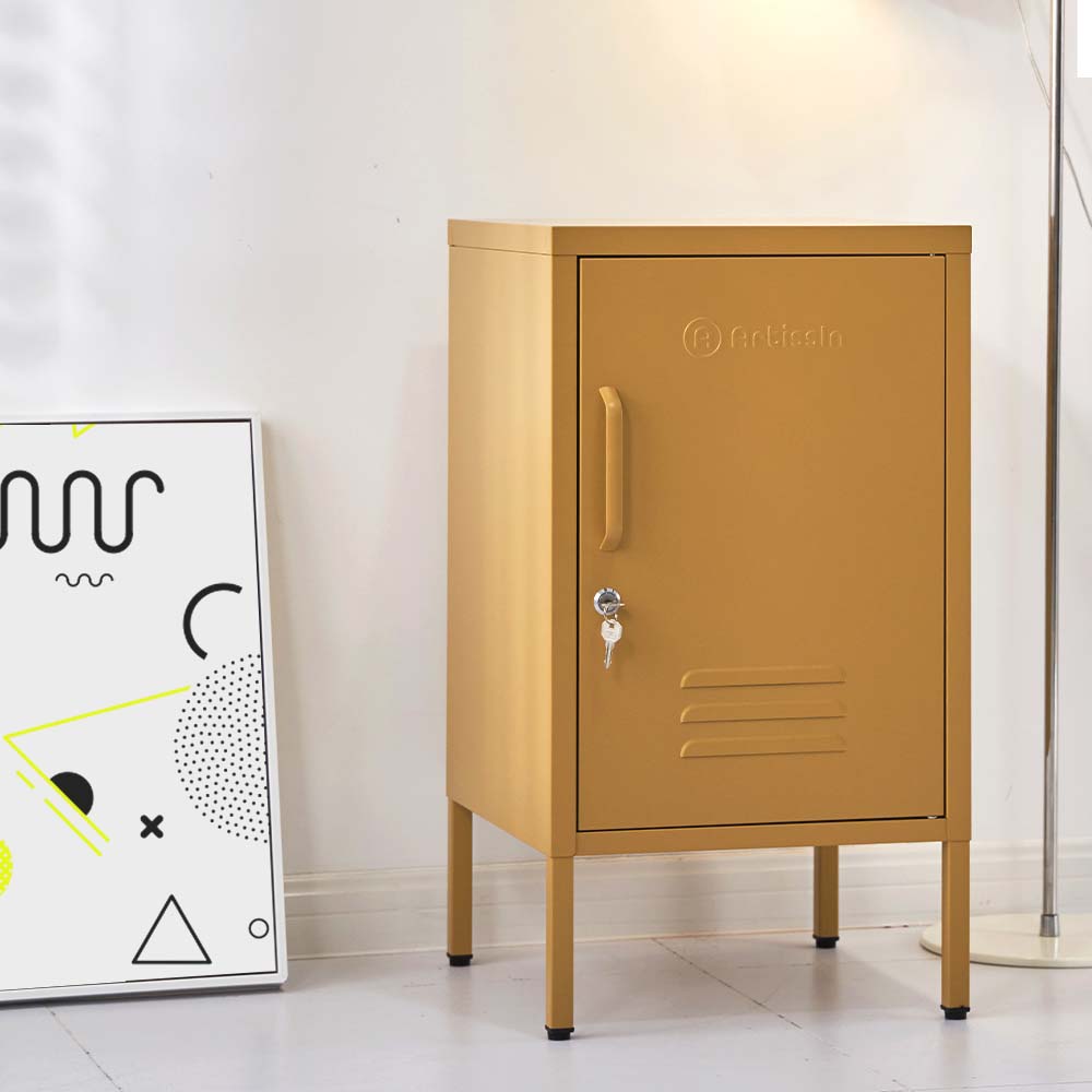 ArtissIn Mini Metal Locker Storage Shelf Organizer Cabinet Bedroom Yellow freeshipping - Awezingly