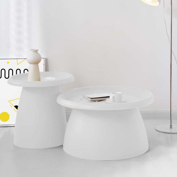 ArtissIn Coffee Table Mushroom Nordic Round Small Side Table 50CM White ArtissIn