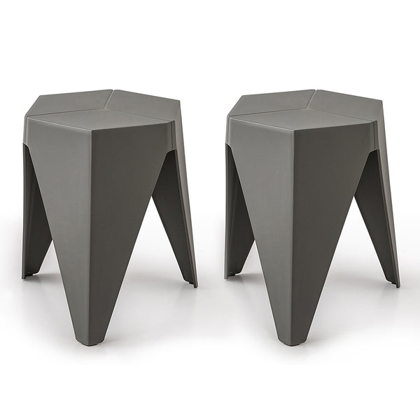 ArtissIn Set of 2 Puzzle Stool Plastic Stacking Stools Chair Outdoor Indoor Grey freeshipping - Awezingly