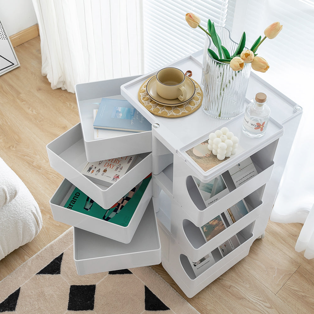 ArtissIn Bedside Table Side Tables Nightstand Organizer Replica Boby Trolley 5Tier White freeshipping - Awezingly