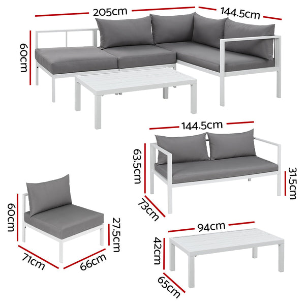Gardeon 4-Seater Aluminium Outdoor Sofa Set Lounge Setting Table Chair Furniture Gardeon