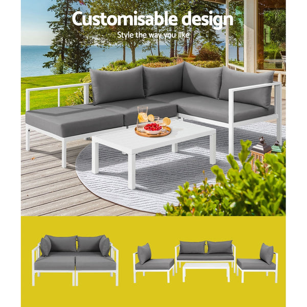 Gardeon 4-Seater Aluminium Outdoor Sofa Set Lounge Setting Table Chair Furniture Gardeon