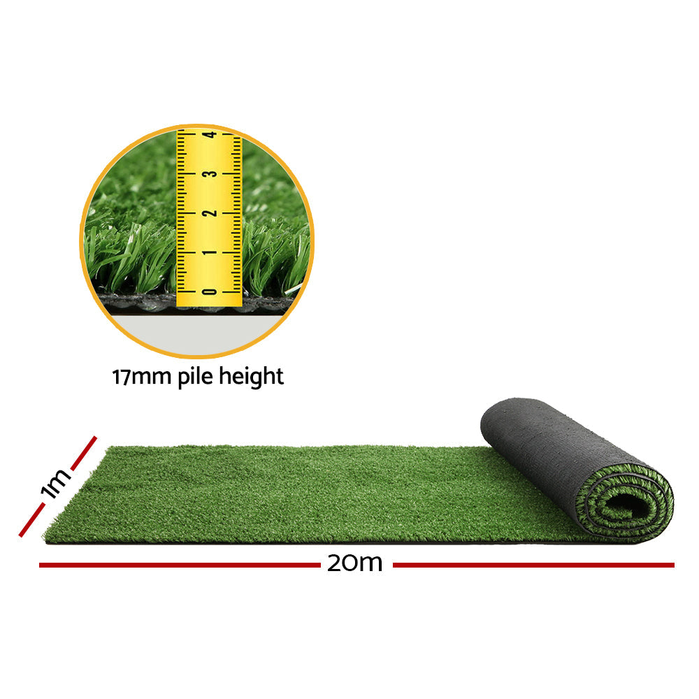 Primeturf Artificial Grass 17mm 1mx20m 20sqm Synthetic Fake Turf Plants Plastic Lawn Olive Does not apply