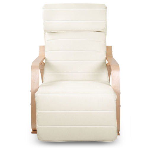 Artiss Fabric Rocking Armchair with Adjustable Footrest - Beige freeshipping - Awezingly