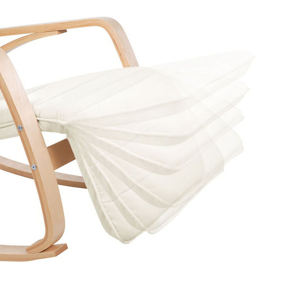 Artiss Fabric Rocking Armchair with Adjustable Footrest - Beige freeshipping - Awezingly