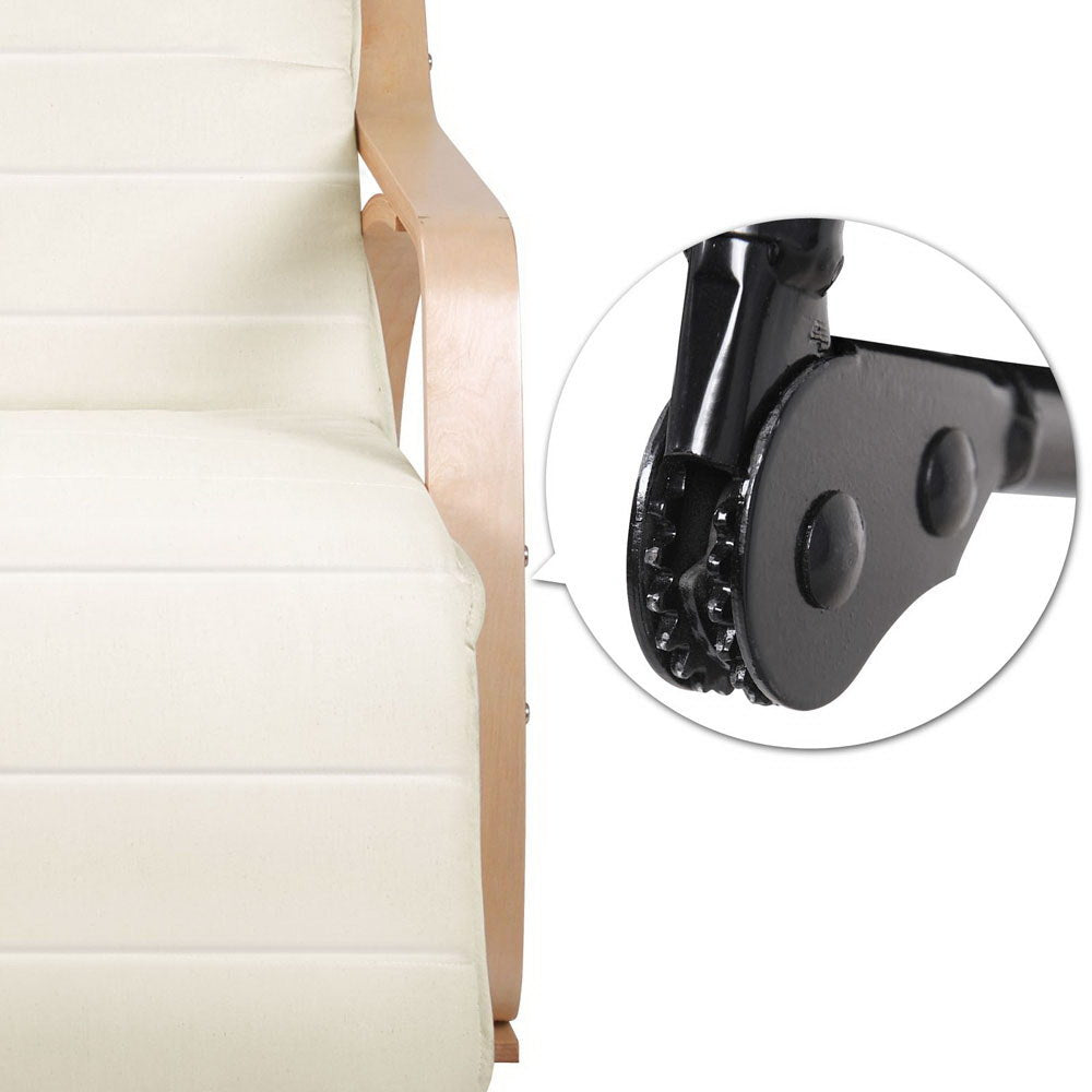 Artiss Fabric Rocking Armchair with Adjustable Footrest - Beige freeshipping - Awezingly