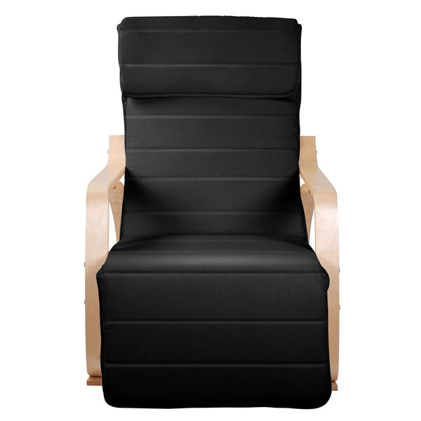 Artiss Fabric Rocking Armchair with Adjustable Footrest - Black freeshipping - Awezingly