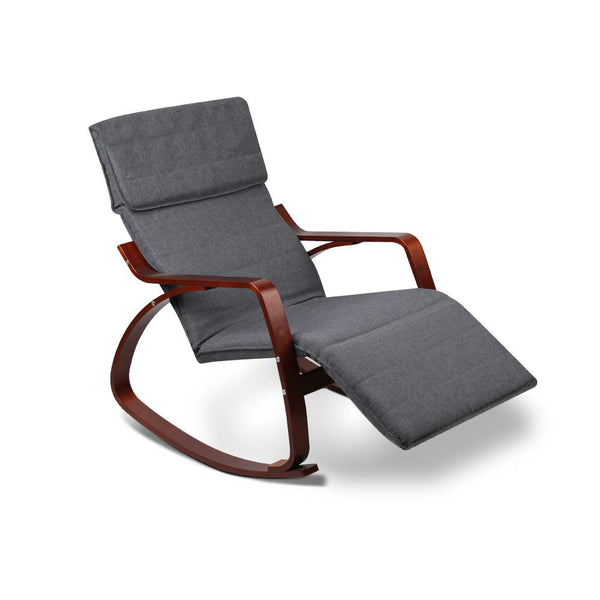 Artiss Fabric Rocking Armchair with Adjustable Footrest - Charcoal freeshipping - Awezingly