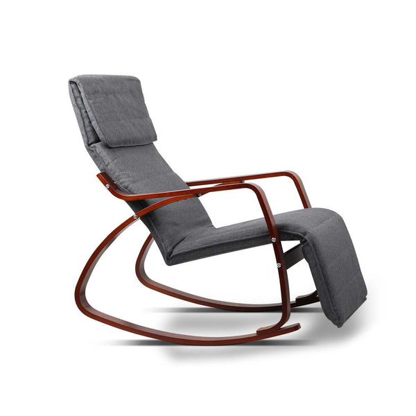Artiss Fabric Rocking Armchair with Adjustable Footrest - Charcoal freeshipping - Awezingly