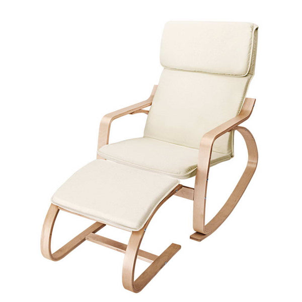 Artiss Wooden Armchair with Foot Stool - Beige freeshipping - Awezingly