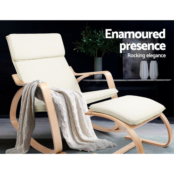 Artiss Wooden Armchair with Foot Stool - Beige freeshipping - Awezingly