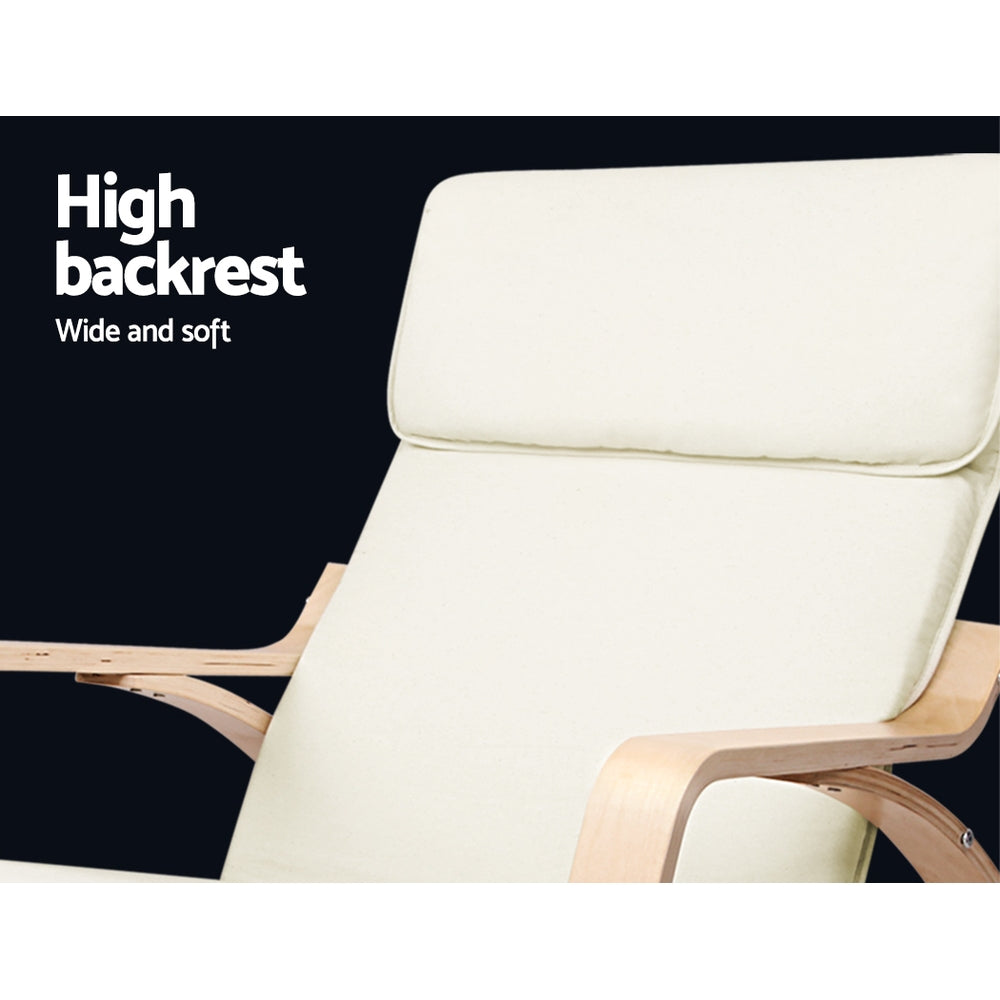 Artiss Wooden Armchair with Foot Stool - Beige freeshipping - Awezingly