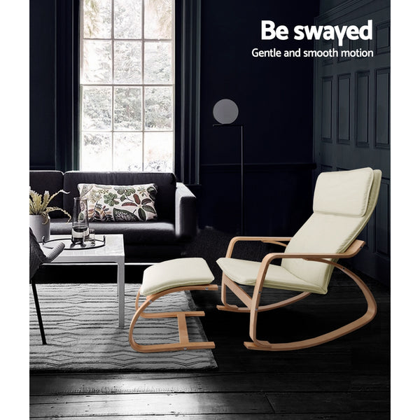 Artiss Wooden Armchair with Foot Stool - Beige freeshipping - Awezingly