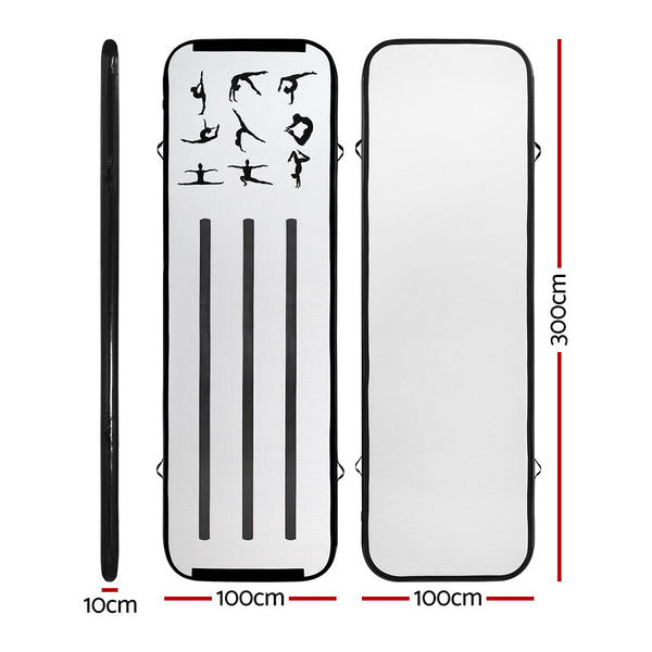 Everfit 3M Air Track Gymnastics Tumbling Mat Exercise Cheerleading Unique Black Everfit