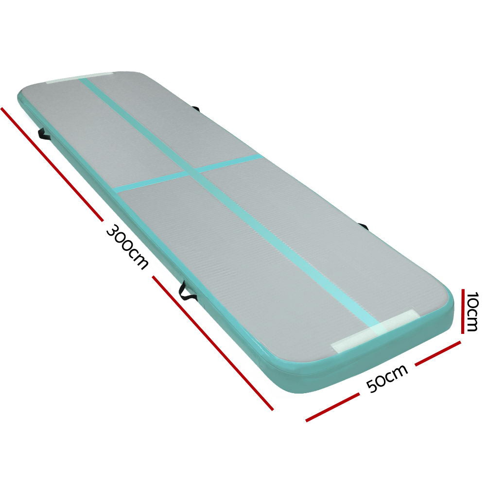 Everfit 3m x 1m Air Track Mat Gymnastic Tumbling Mint Green and Grey freeshipping - Awezingly