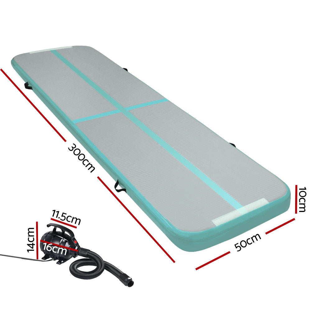 Everfit GoFun 3X1M Inflatable Air Track Mat with Pump Tumbling Gymnastics Green freeshipping - Awezingly