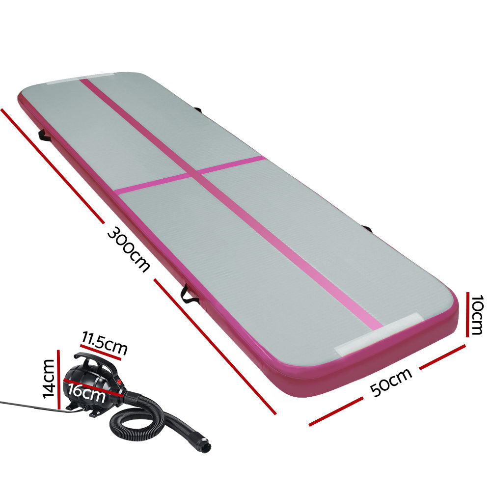 Everfit GoFun 3X1M Inflatable Air Track Mat with Pump Tumbling Gymnastics Pink freeshipping - Awezingly