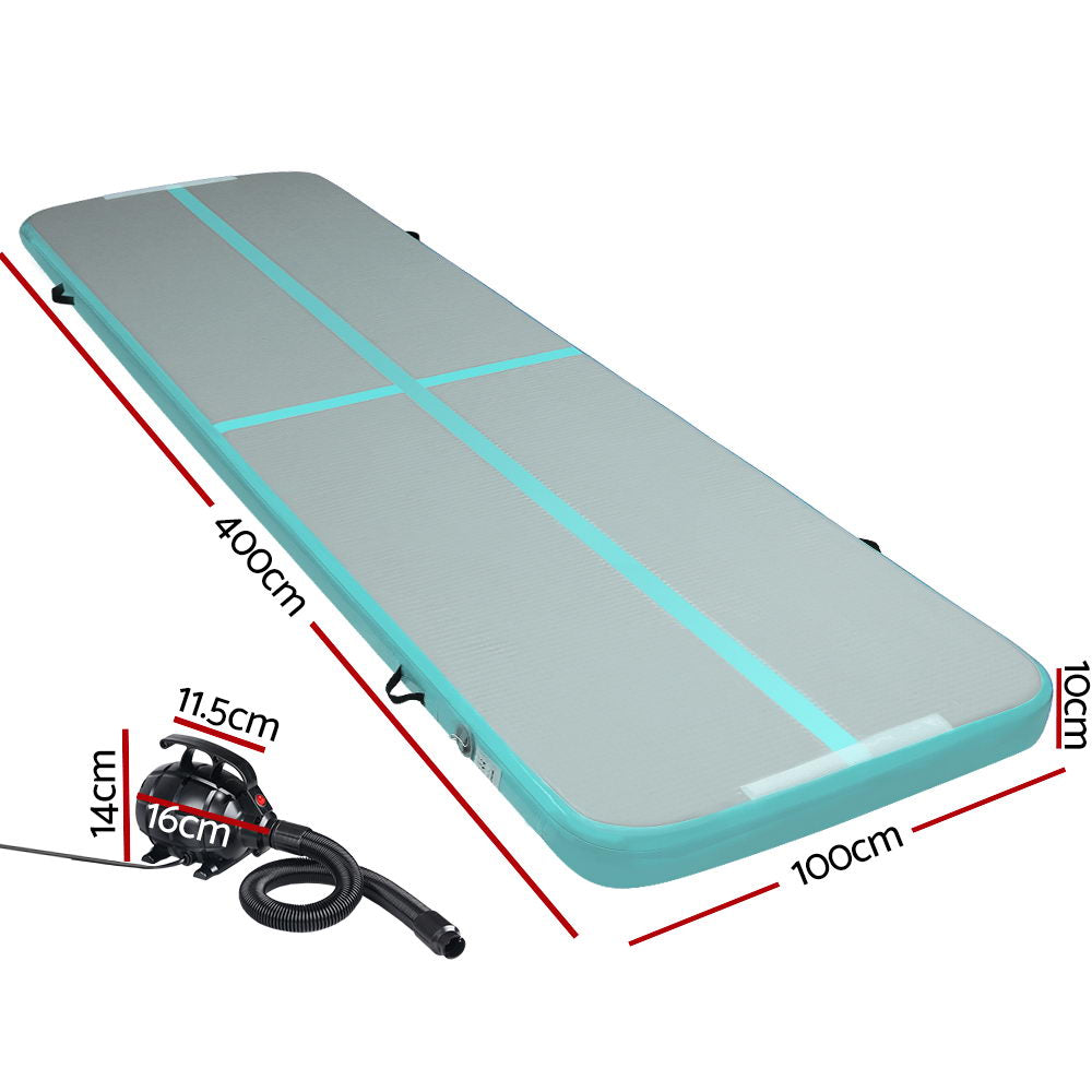 Everfit GoFun 4X1M Inflatable Air Track Mat with Pump Tumbling Gymnastics Green freeshipping - Awezingly