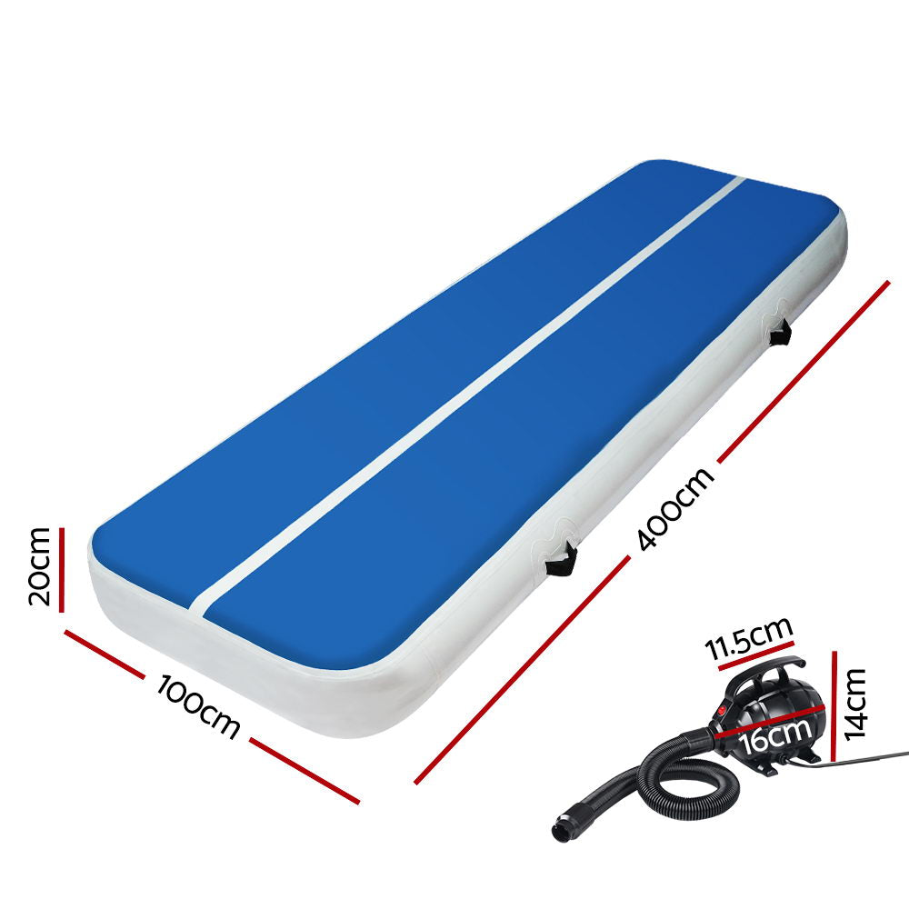 Everfit 4X1M Inflatable Air Track Mat 20CM Thick with Pump Tumbling Gymnastics Blue freeshipping - Awezingly