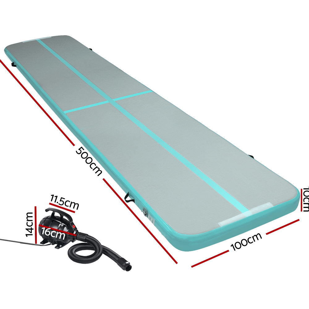 Everfit GoFun 5X1M Inflatable Air Track Mat with Pump Tumbling Gymnastics Green freeshipping - Awezingly