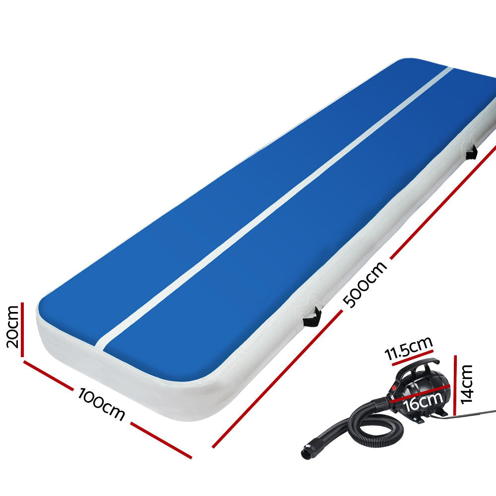 Everfit 5X1M Inflatable Air Track Mat 20CM Thick with Pump Tumbling Gymnastics Blue freeshipping - Awezingly