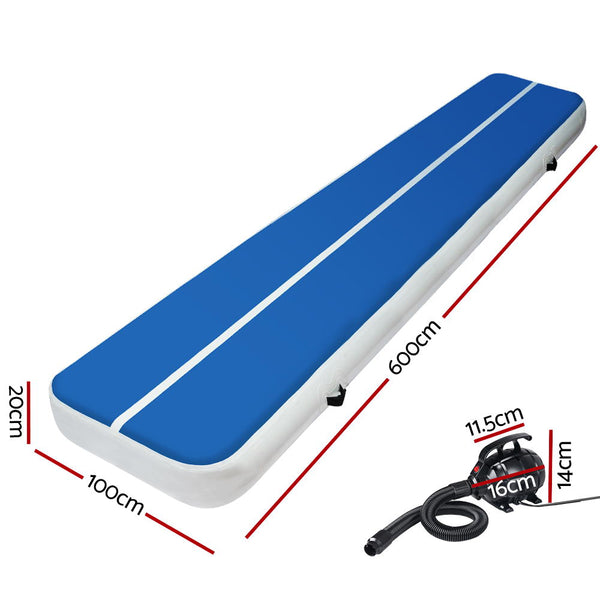 Everfit 6X1M Inflatable Air Track Mat 20CM Thick with Pump Tumbling Gymnastics Blue freeshipping - Awezingly