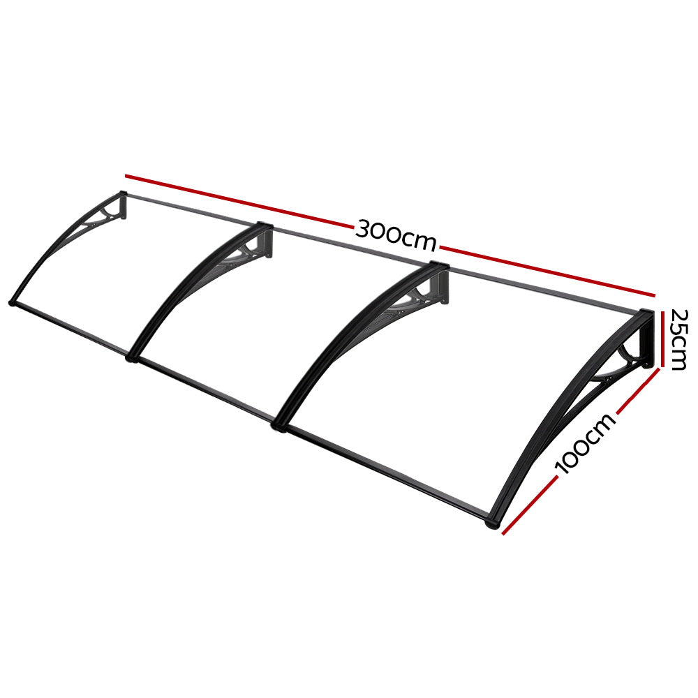 Instahut Window Door Awning Outdoor Solid Polycarbonate Canopy Patio 1mx3m DIY Instahut