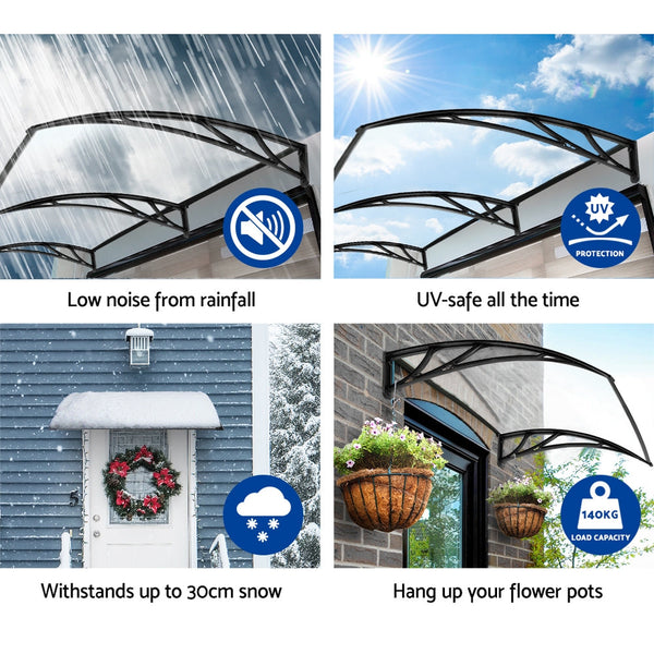 Instahut Window Door Awning Outdoor Solid Polycarbonate Canopy Patio 1mx3m DIY Instahut