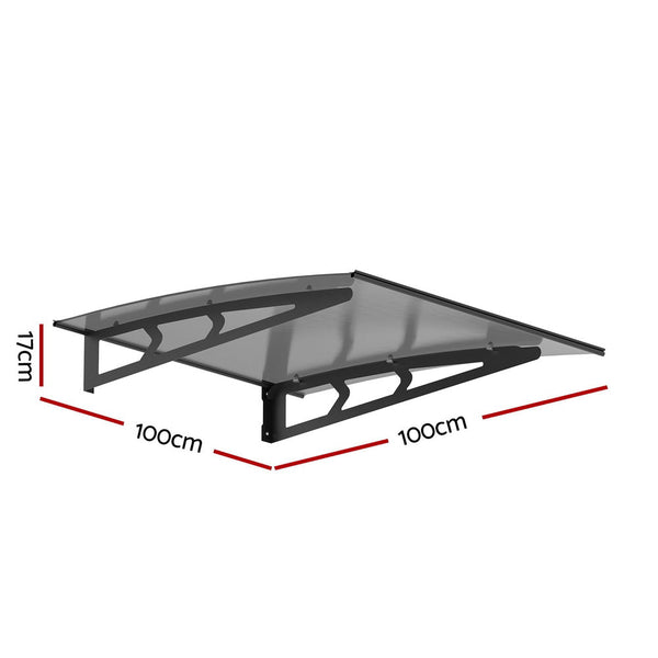 Instahut Window Door Awning Canopy 1mx1m Grey Solid Sheet Metal Frame Instahut
