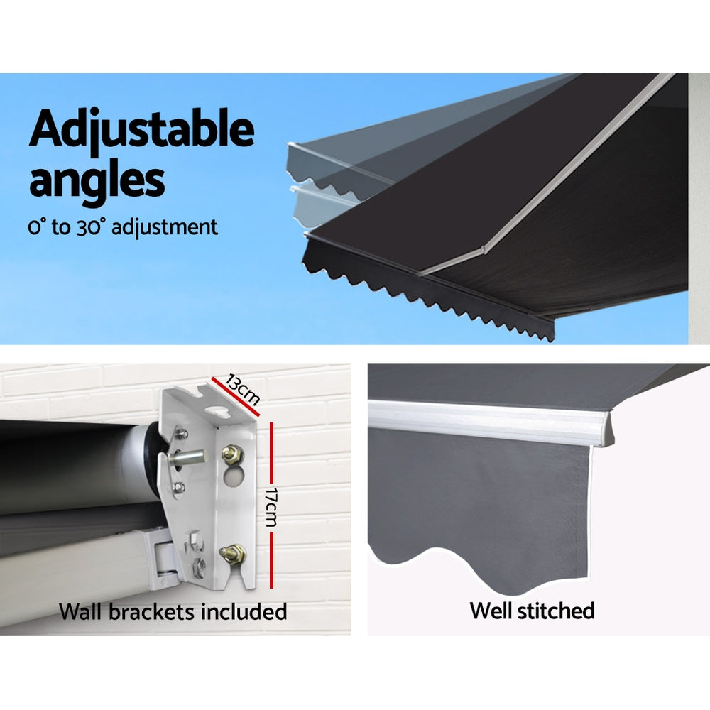 Instahut Folding Arm Awning Outdoor Awning Retractable Sunshade 2.5Mx2M Grey Instahut
