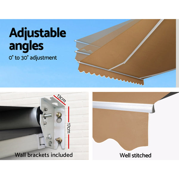 Instahut Retractable Folding Arm Awning Outdoor Awning Sunshade 4Mx2.5M Beige Instahut