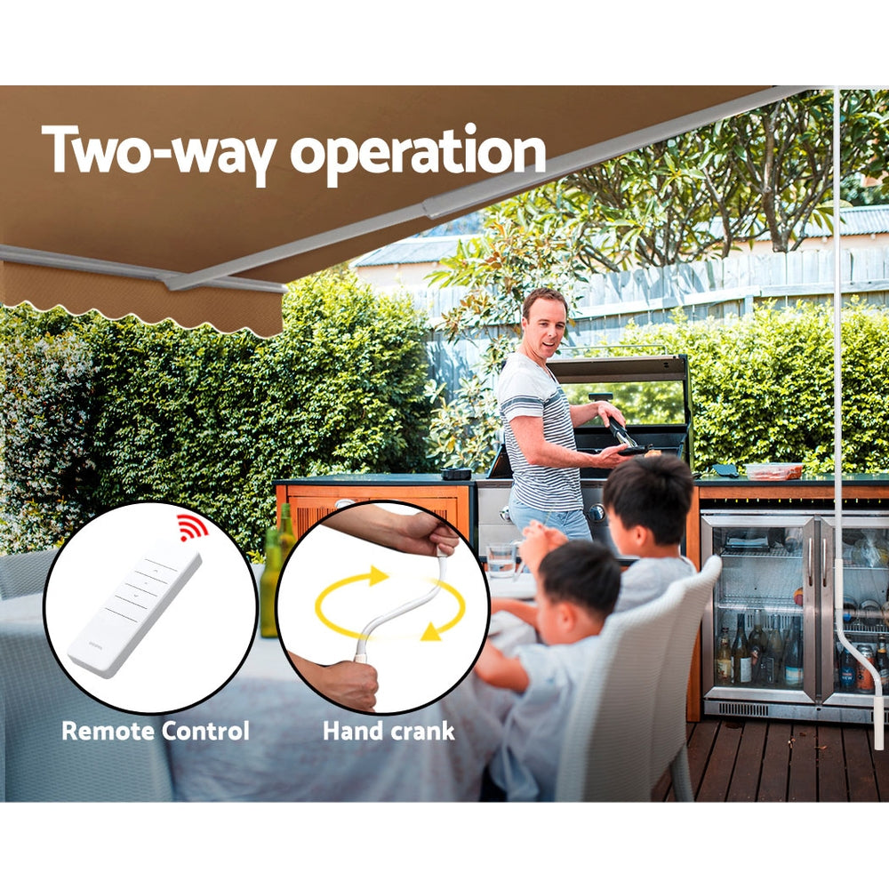 Instahut Retractable Folding Arm Awning Motorised Sunshade 4Mx3M Beige Does not apply