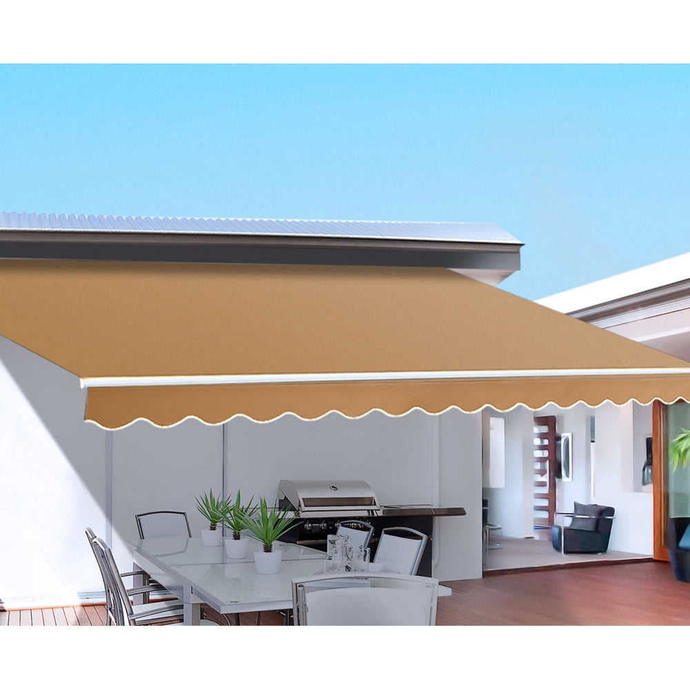 Instahut Retractable Folding Arm Awning Motorised Sunshade 4Mx3M Beige Does not apply