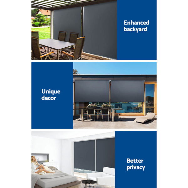 Instahut Outdoor Roller Blinds Roll Down Shade Retractable Window 2.1X2.5M Instahut
