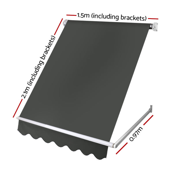 Instahut Window Fixed Pivot Arm Awning Outdoor Blinds Retractable Canopy1.5X2.1M Instahut