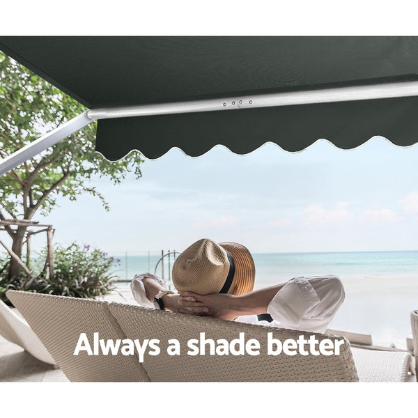 Instahut Window Fixed Pivot Arm Awning Outdoor Blinds Retractable Patio 2.4X2.1M Instahut
