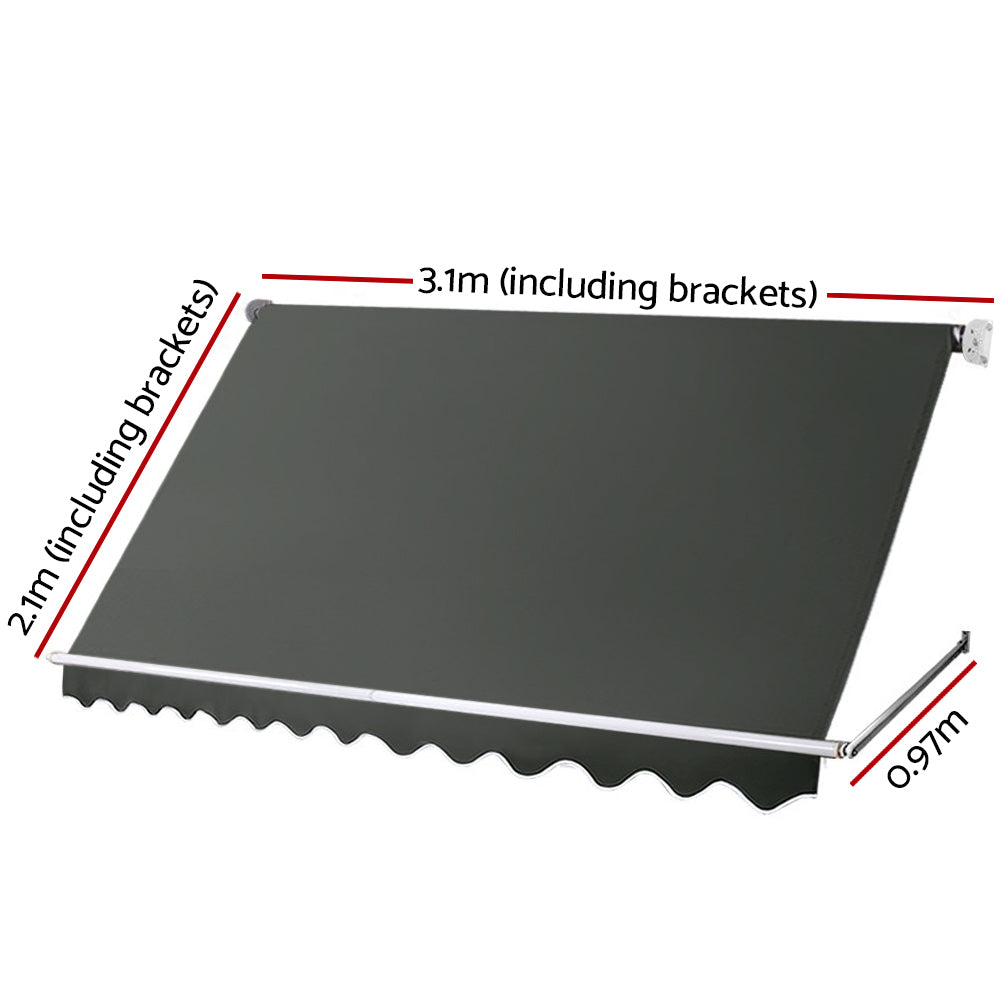 Instahut Window Fixed Pivot Arm Awning Outdoor Blinds Retractable Canopy3.1X2.1M Instahut
