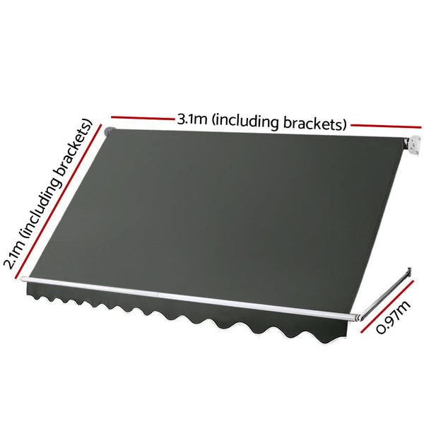 Instahut Window Fixed Pivot Arm Awning Outdoor Blinds Retractable Canopy3.1X2.1M Instahut