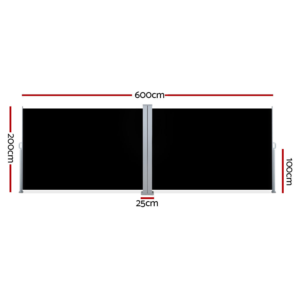 Instahut Side Awning Outdoor Blinds Sun Shade Retractable Screen 2X6M BK Instahut