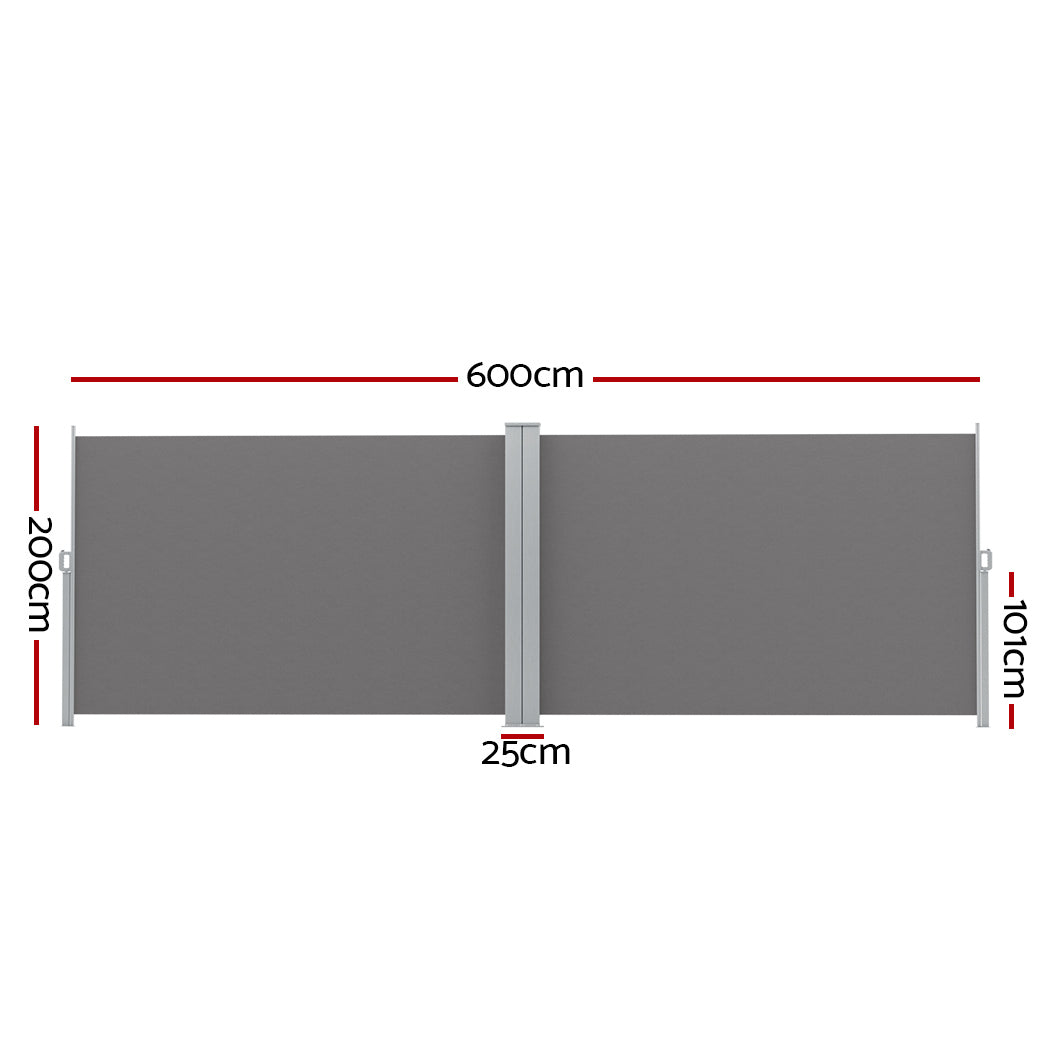 Instahut Side Awning Sun Shade Outdoor Retractable Privacy Screen 2X6M Grey Does not apply