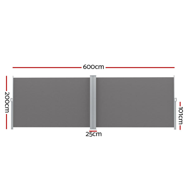 Instahut Side Awning Sun Shade Outdoor Retractable Privacy Screen 2X6M Grey Does not apply