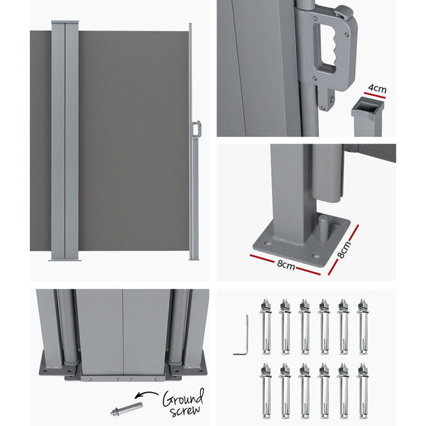 Instahut Side Awning Sun Shade Outdoor Retractable Privacy Screen 2X6M Grey Does not apply