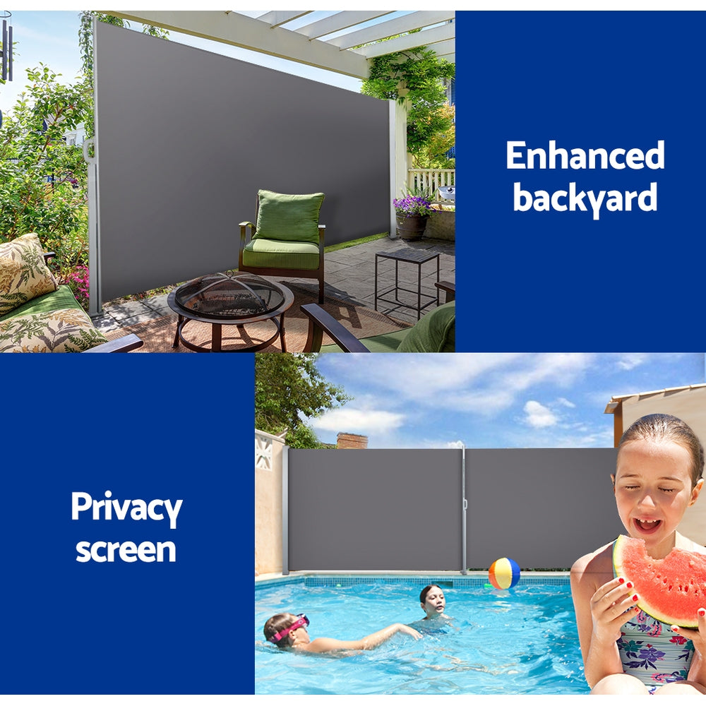 Instahut Side Awning Sun Shade Outdoor Blinds Retractable Screen 1.4X3M GR Instahut