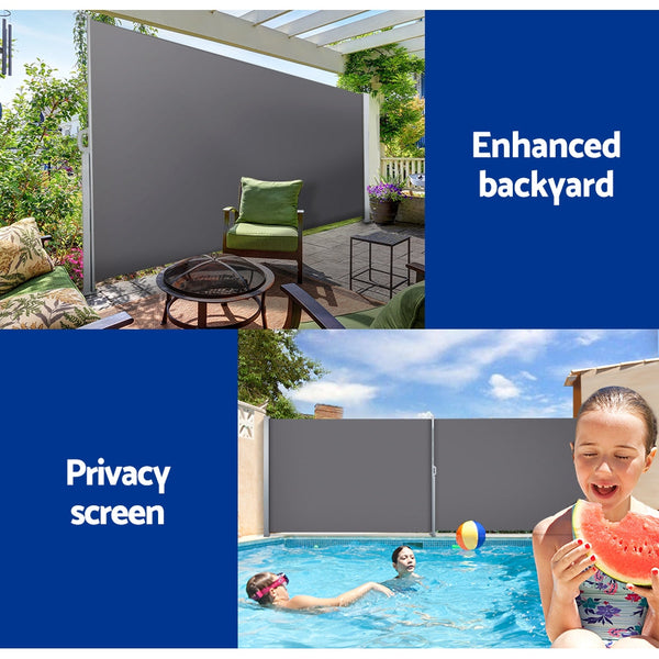 Instahut Side Awning Sun Shade Outdoor Blinds Retractable Screen 1.4X3M GR Instahut