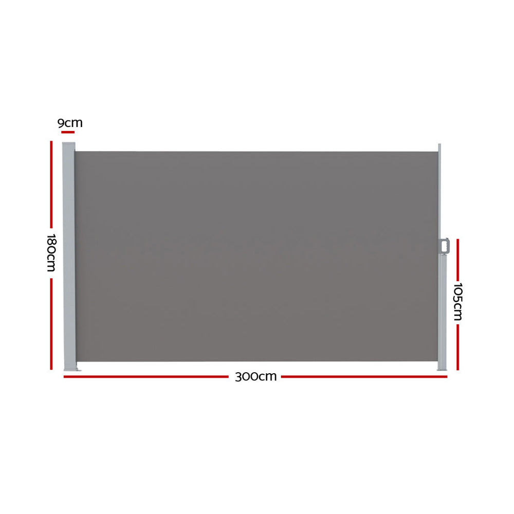 Instahut Side Awning Sun Shade Outdoor Blinds Retractable Screen 1.8X3M Grey Instahut