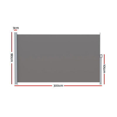 Instahut Side Awning Sun Shade Outdoor Blinds Retractable Screen 1.8X3M Grey
